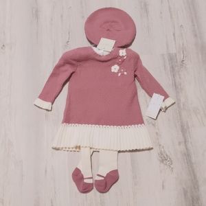 6-9mo Baby Sweater Dress, Tights & Beret